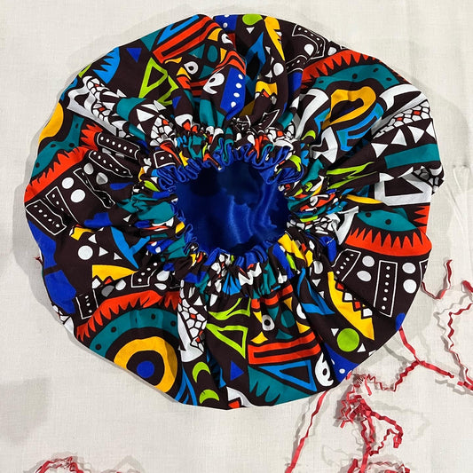 Handmade African Print Satin Lined Bonnet